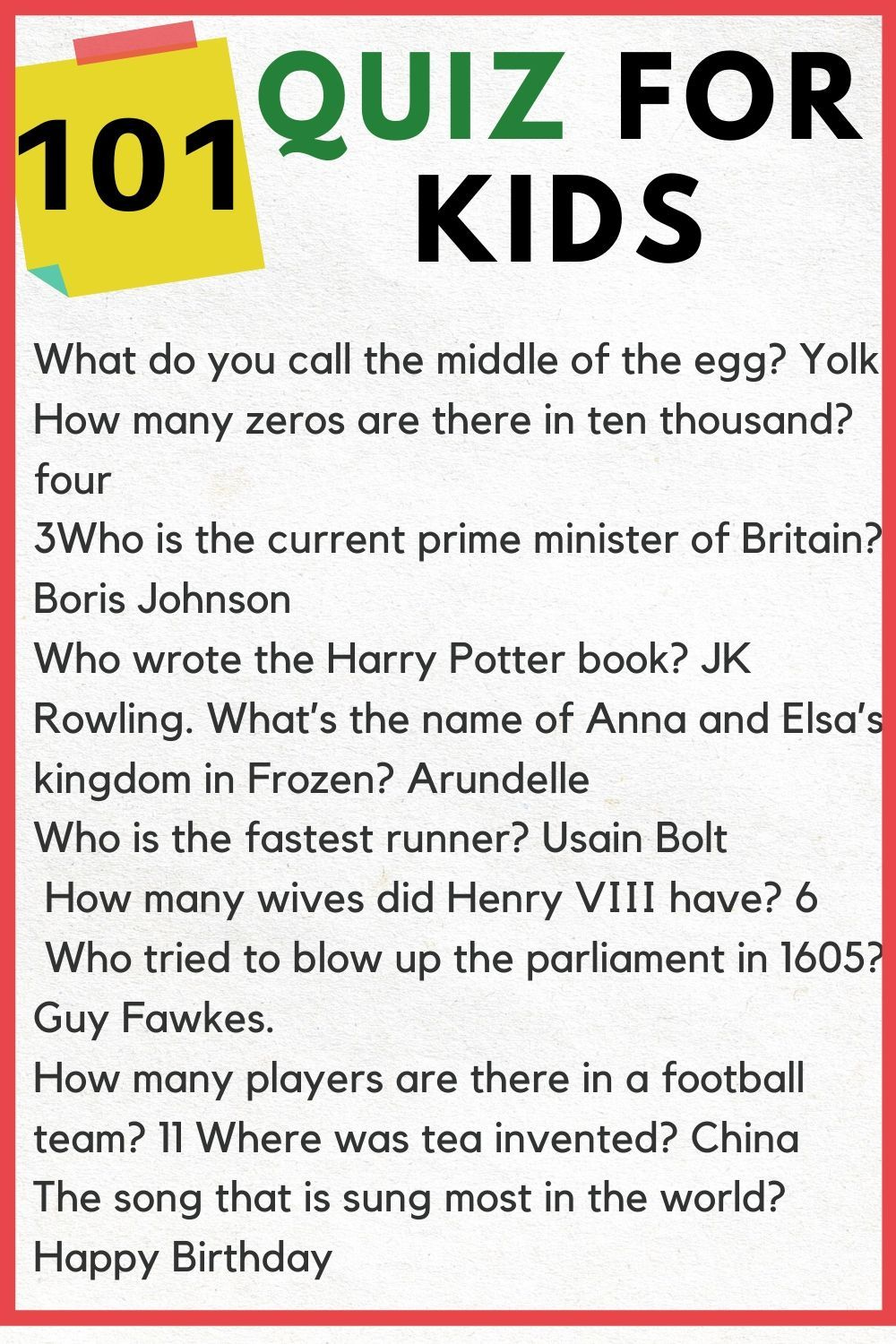 Kids Quiz Questions And Answers 2020 KIDKADS