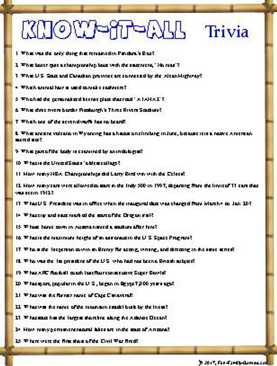 Know It All Trivia Funny Trivia Questions Fun Trivia Questions 
