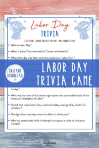 Labor Day Trivia Game Labor Day Printable Games America Trivia Game