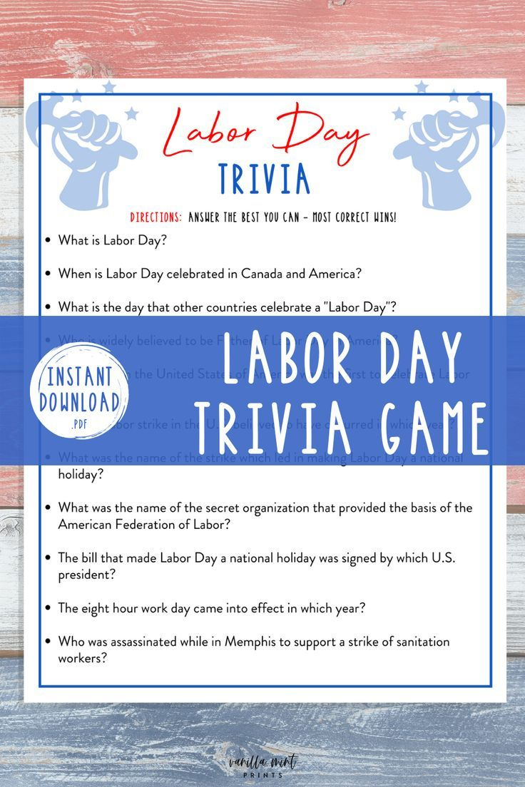 Labor Day Trivia Game Labor Day Printable Games America Trivia Game 
