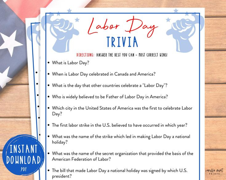 Labor Day Trivia Game Labor Day Printable Games America Trivia Game 