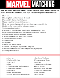 Marvel Movie Quotes Matching Game Movie Quotes Avengers Quotes