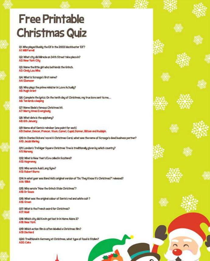 Multiple Choice Free Printable Christmas Trivia Questions And Answers