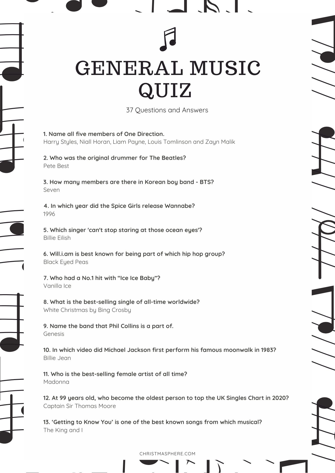 Music Trivia Questions And Answers 2012