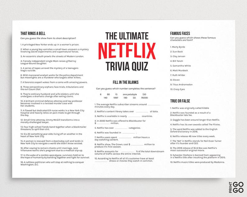 Netflix Quiz TV Quiz Night Family Trivia Night Television Game 