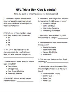 NFL Trivia for Kids Adults Free Printable Not Year Specific