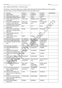 Nightmare Before Christmas Movie Quiz Including Answer Key ESL