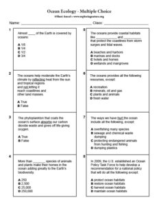 Ocean Ecology Multiple Choice Quiz