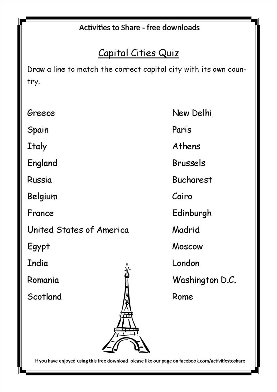 Picture Of DL34 Capital Cities Quiz Geography For Kids Geography 