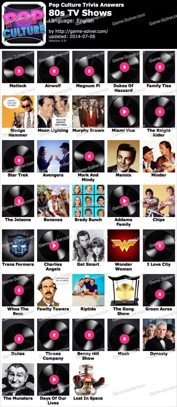 Pop Culture Trivia 80s TV Shows Answers Game Solver