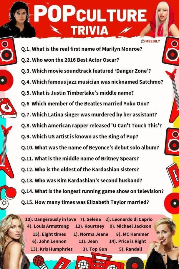 Pop Culture Trivia Questions Answers Trivia Questions And Answers 