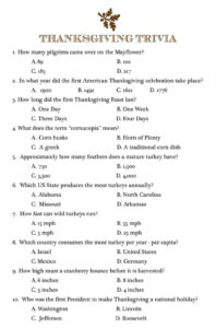 Prettie Parties THANKSGIVING TRIVIA