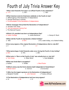 Printable 4Th Of July Trivia Questions And Answers 10 Best Fourth Of
