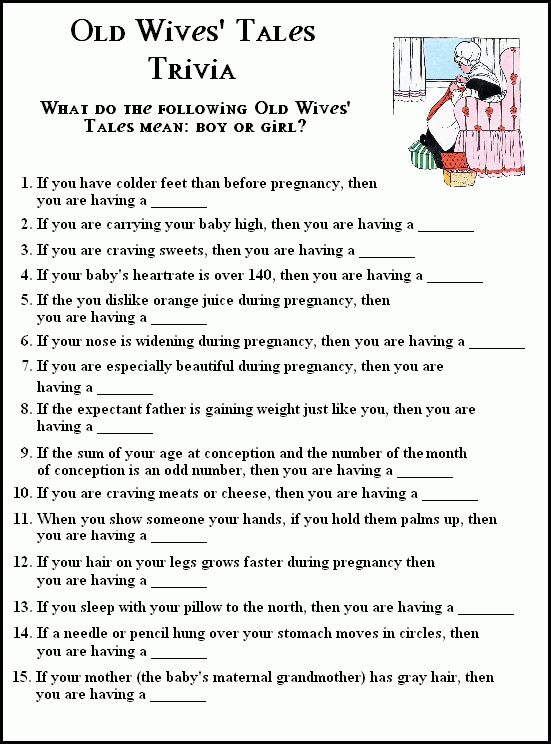 Printable Baby Shower Game Old Wives Tales Trivia