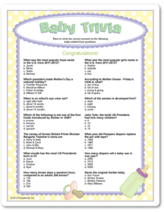 Printable Baby Trivia Baby Facts Baby Shower Quiz Baby Shower Fun