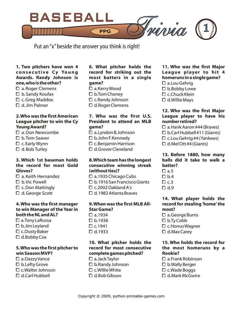 Easy Trivia Questions And Answers Printable Yankees Baseball