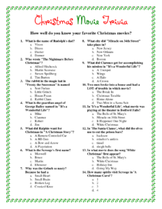 Printable Christmas Movie Trivia Christmas Trivia Games Christmas
