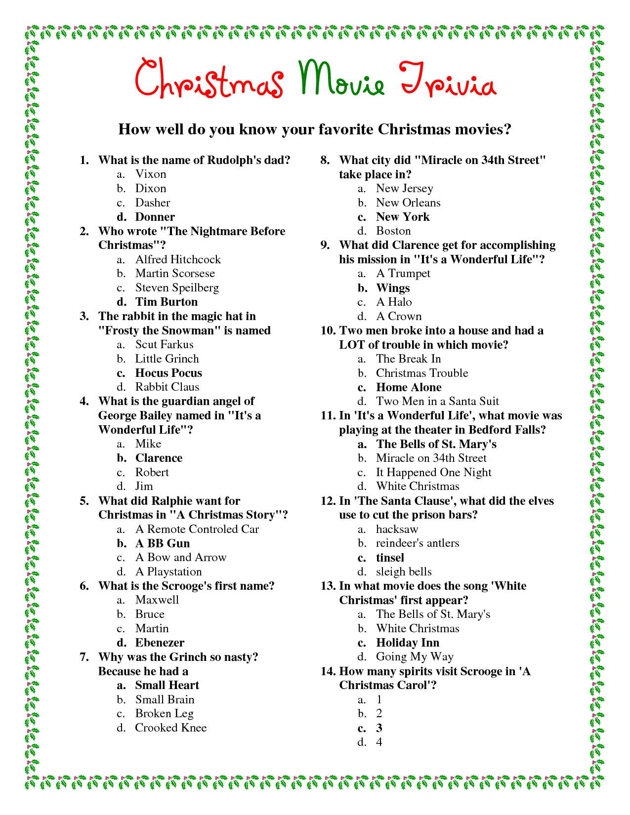 Printable Christmas Trivia HD Christmas Song Trivia Christmas 
