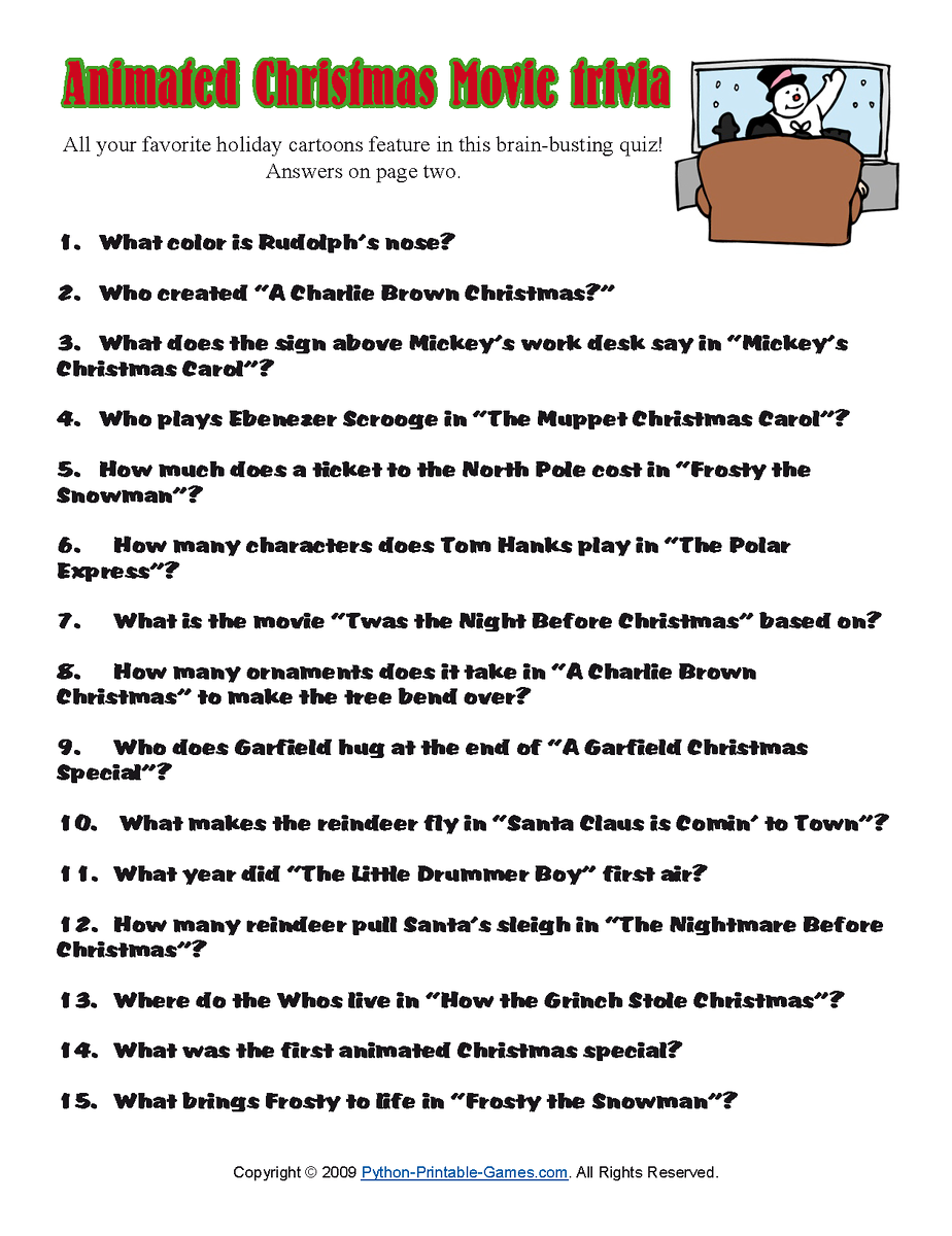 Printable Christmas Trivia Questions Answers Quiz For Kids 