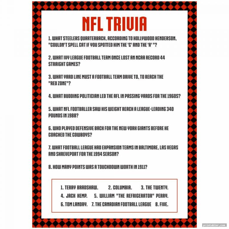 Printable NFL Trivia Questions And Answers Gridgit Printable Questions