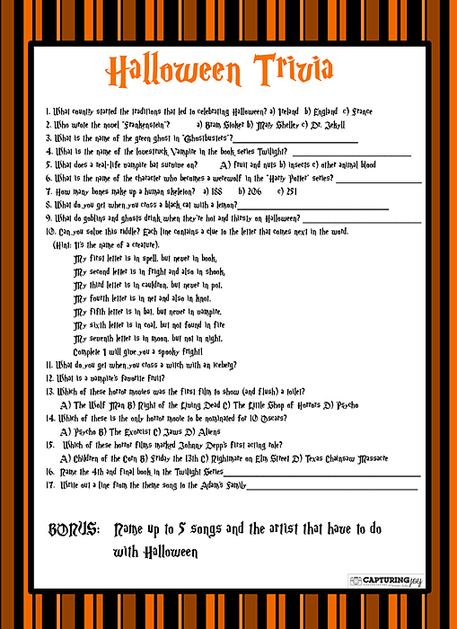 Printable October Trivia Questions And Answers