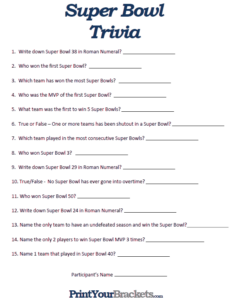 Printable Super Bowl Trivia Game