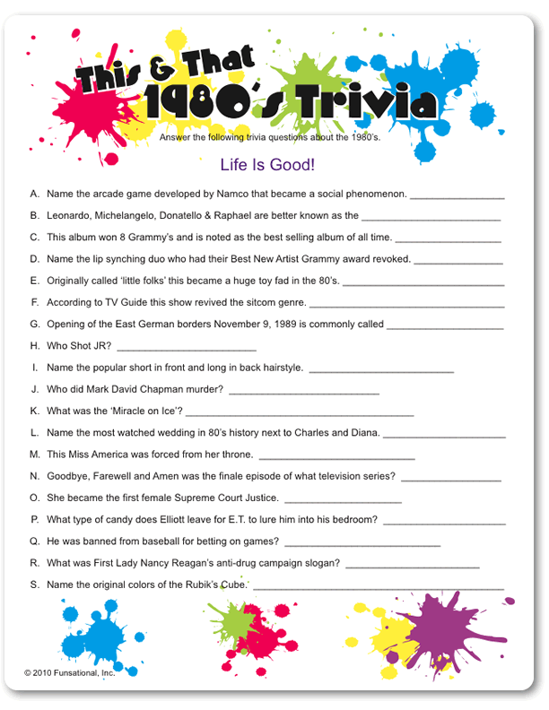 Printable This That 1980 s Trivia Funsational With Images 