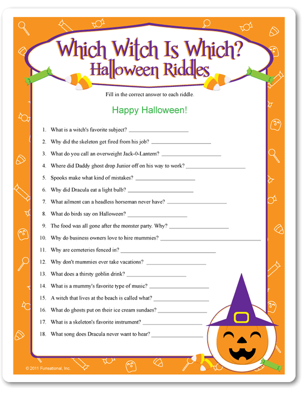 Printable Which Witch Is Which Halloween Riddles Pumpkin Halloween 