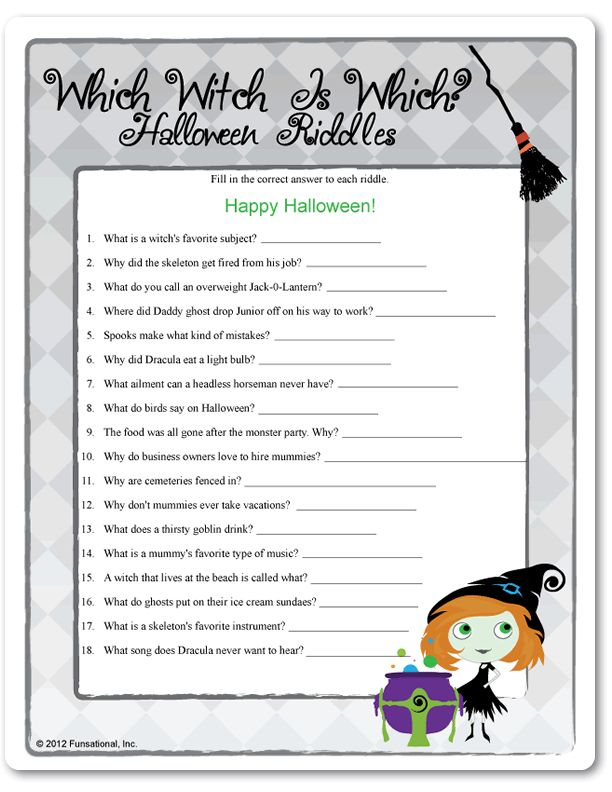 Printable Which Witch Is Which Halloween Riddles School Party Ideas 