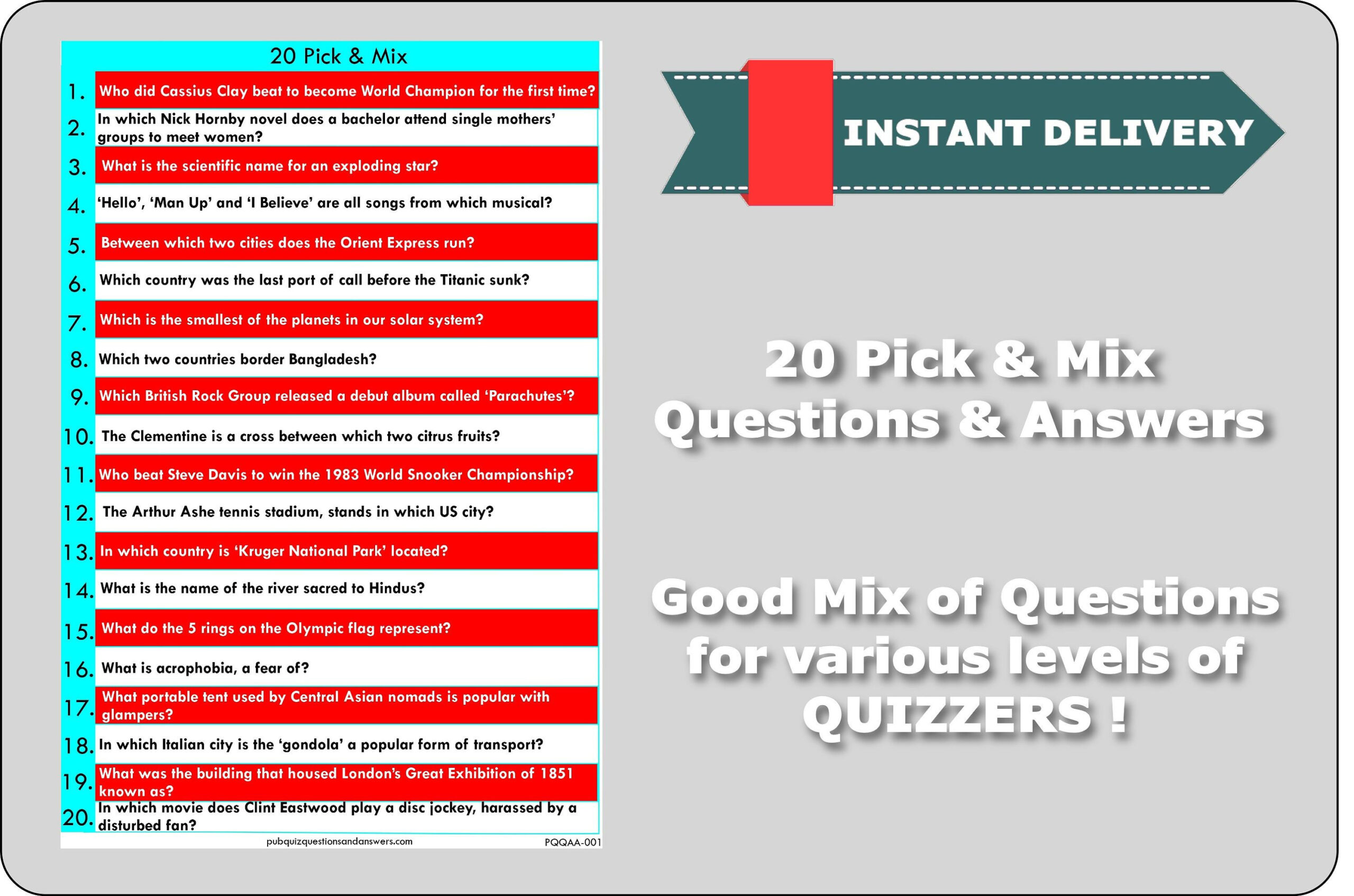 Pub Quiz Questions And Answers Quiz 1 Pick Mix General Etsy Pub 