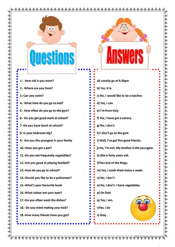 QUESTIONS AND ANSWERS Worksheet Free ESL Printable Worksheets Made By 