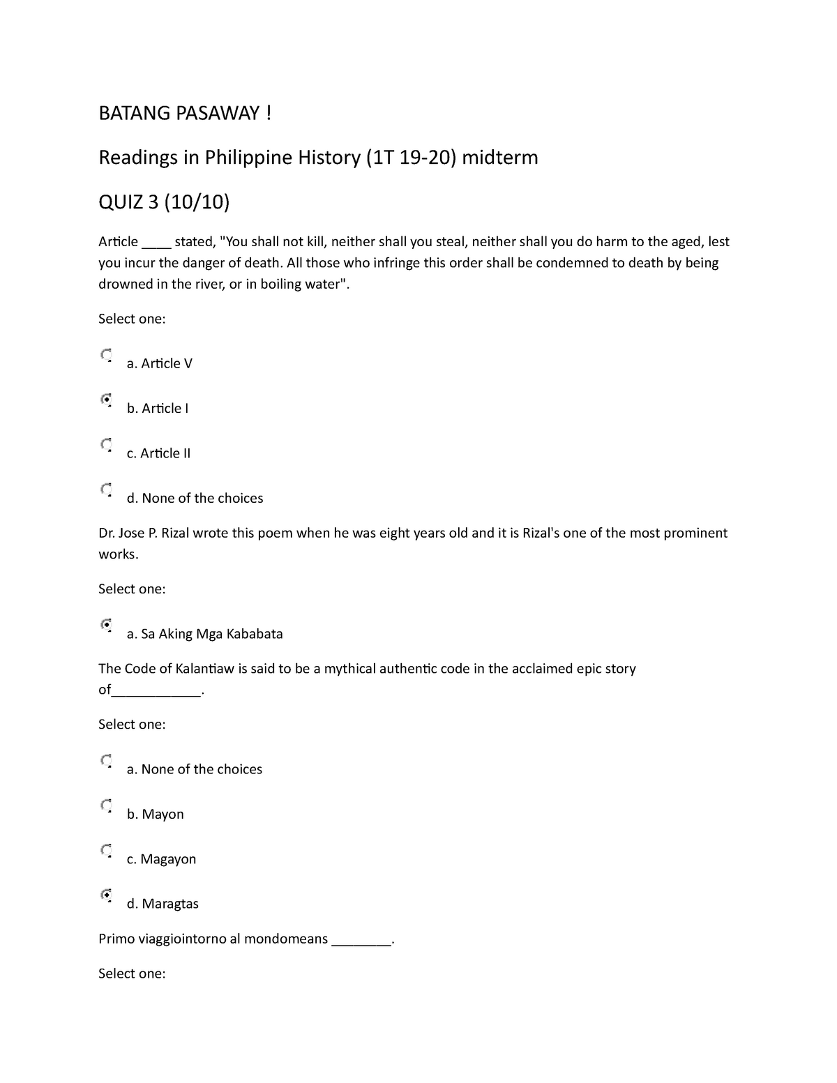 Quiz 3 2020 Questions And Answers BATANG PASAWAY Readings In 