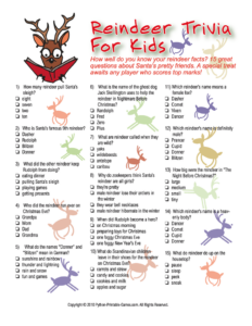 Reindeer Trivia Christmas Trivia For Kids Printable Christmas Games