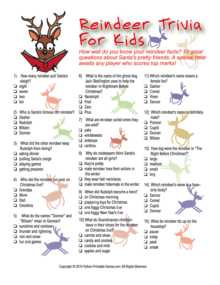 Reindeer Trivia Christmas Trivia For Kids Printable Christmas Games 