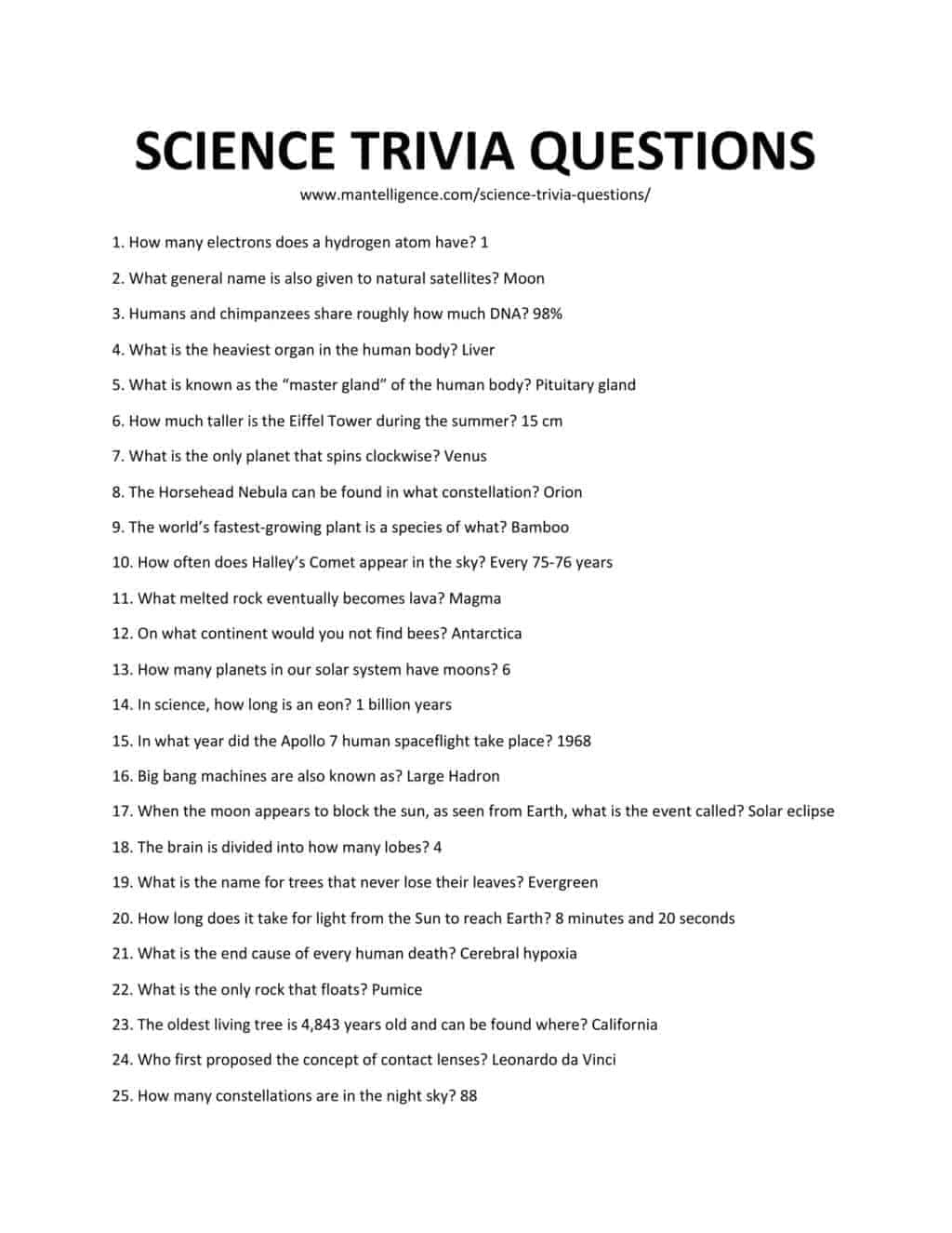 Science Quiz Questions Printable COLORING PAGES BLOG