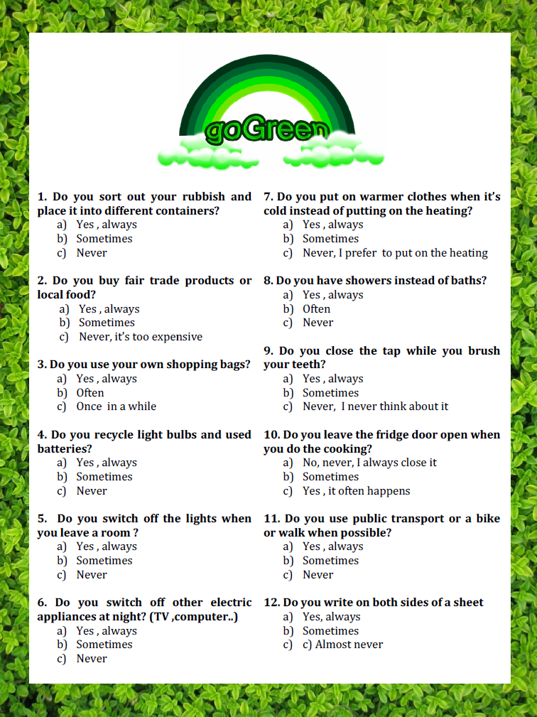 SPEAKING Quiz How Green Are You 