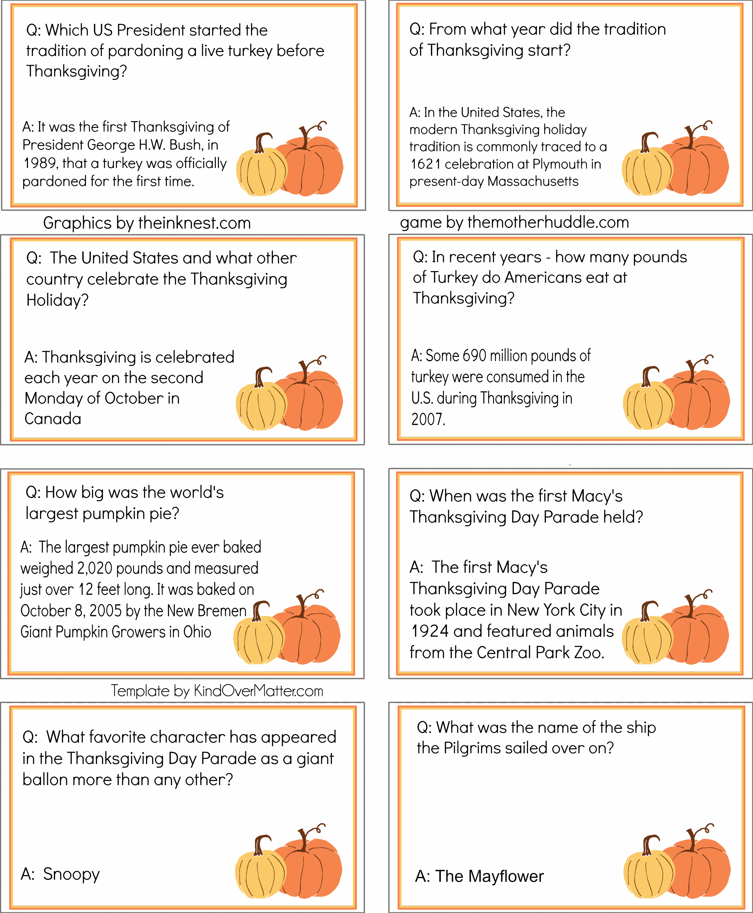 Thanksgiving Trivia Pack 1 Thanksgiving Facts Thanksgiving 