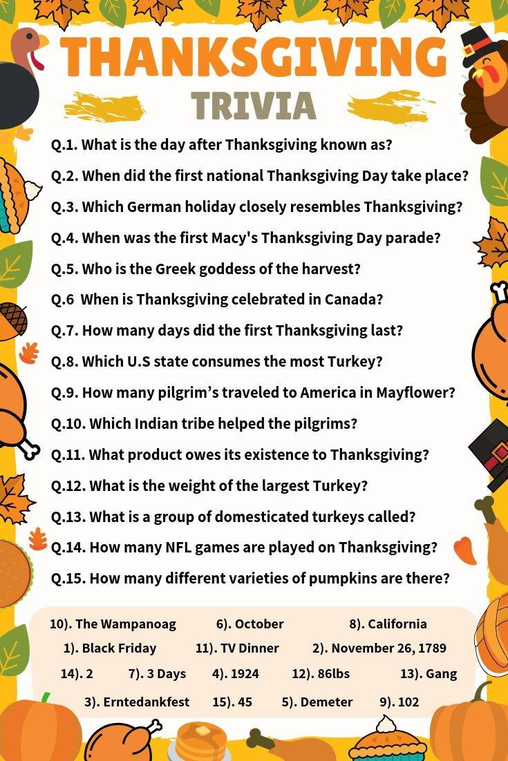 Printable Thanksgiving Trivia And Answers