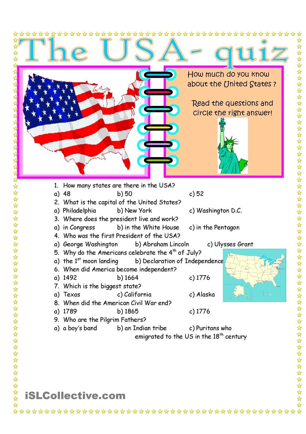 The USA Quiz Quiz English Lessons Teaching English