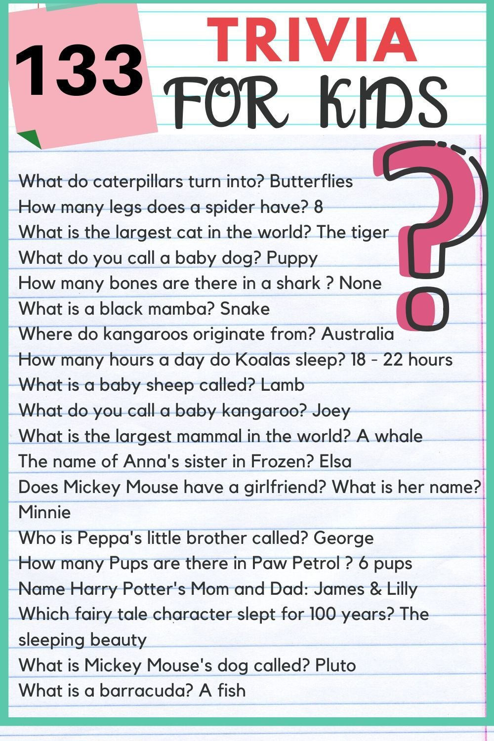 Trivia For Kids Trivia Questions For Kids Fun Trivia Questions Kids 