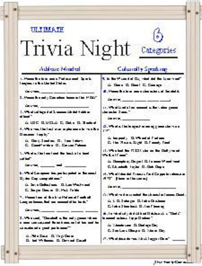 Trivia Night Fun 6 Different Categories Etsy