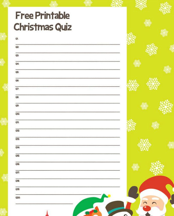 Christmas Trivia Answer Sheet