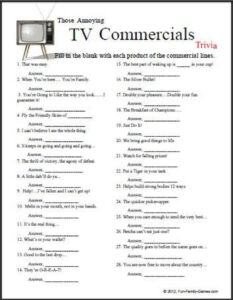 TV Commercials Trivia Etsy In 2021 Printable Word Games Family