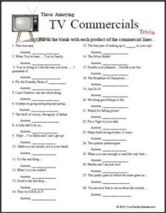TV Commercials Trivia Etsy Printable Word Games Family Reunion