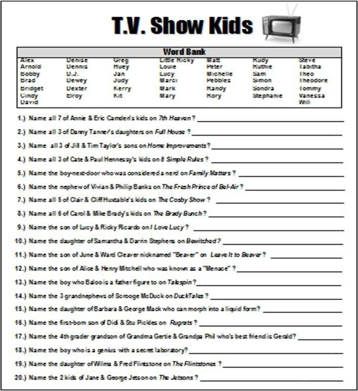  TV Show Kids Trivia Baby Shower Game Word Document I Made To Print 