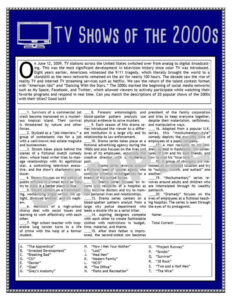 TV Shows Of The 2000s Printable Matching Game TV Trivia Millennial
