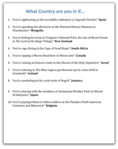 What Country Are You In If Unique Trivia Night Round Trivia