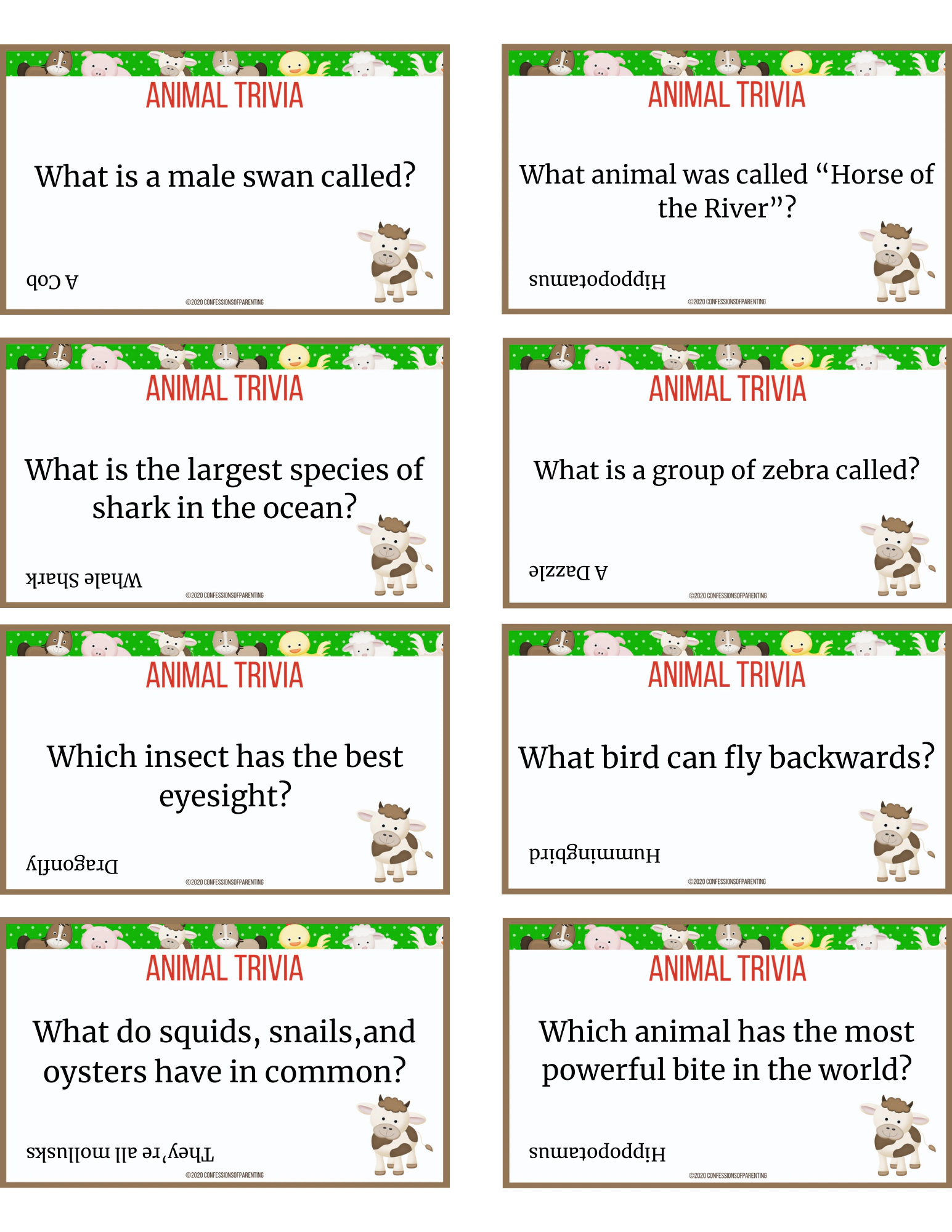 104 Animal Trivia Questions Printable