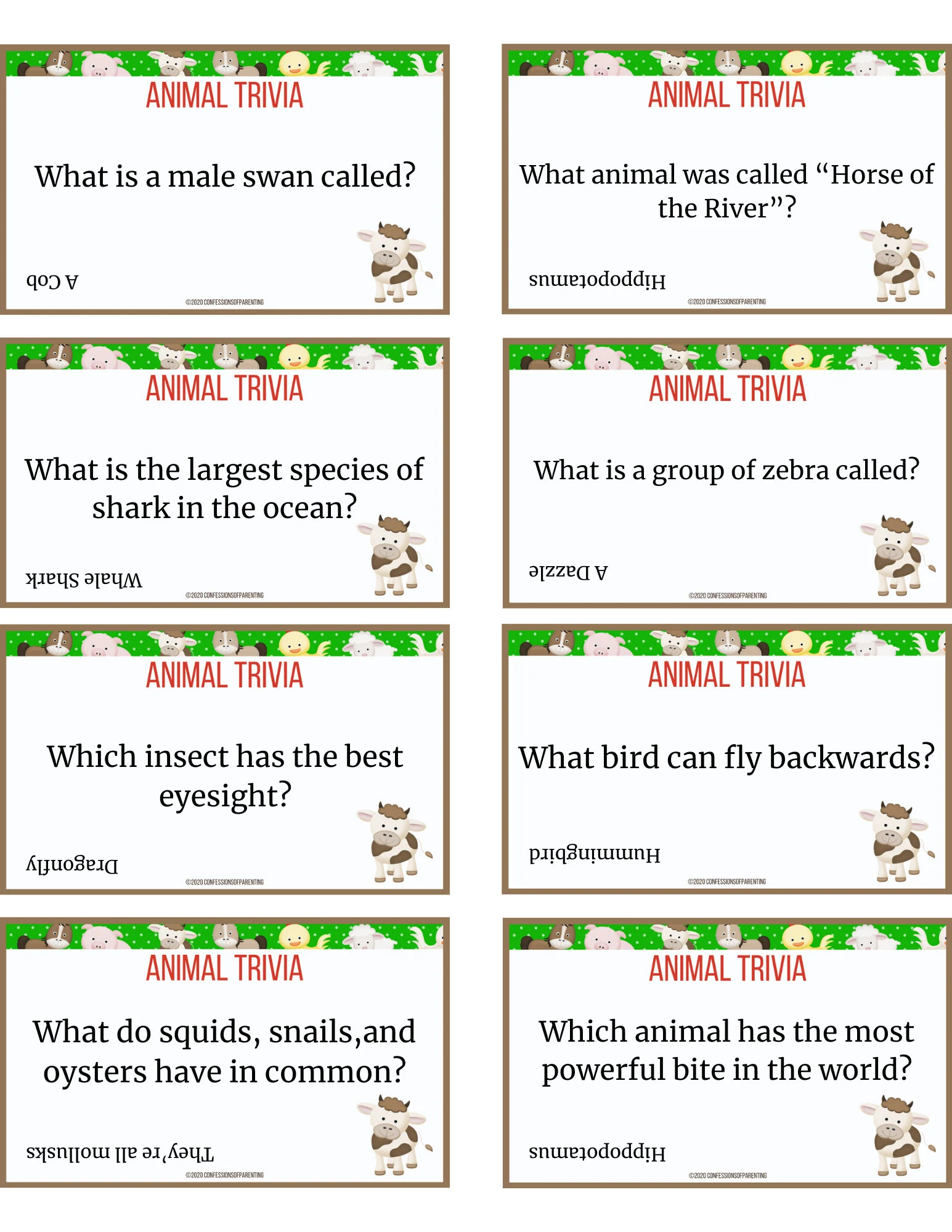 104 Animal Trivia Questions Printable