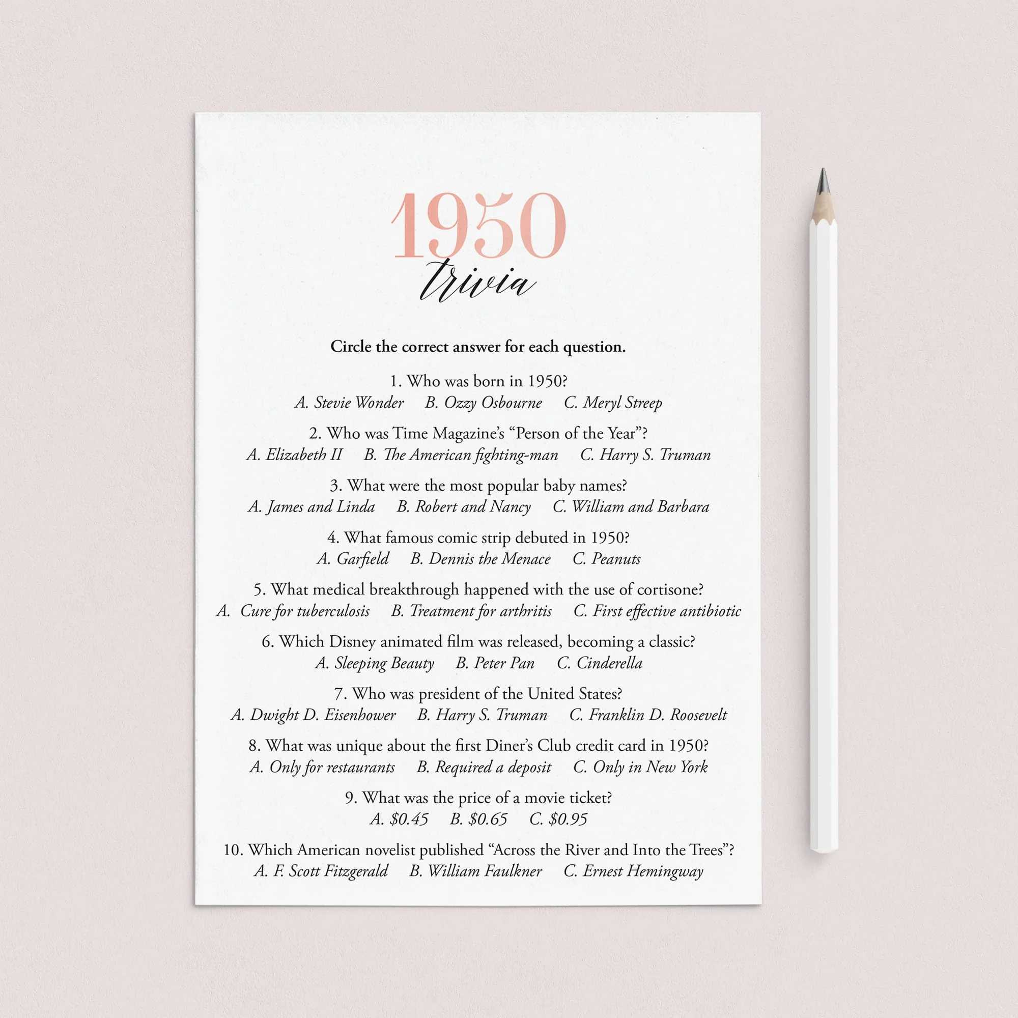 1950 Trivia Questions And Answers Printable 1950 Trivia Questions And Answers Printable
